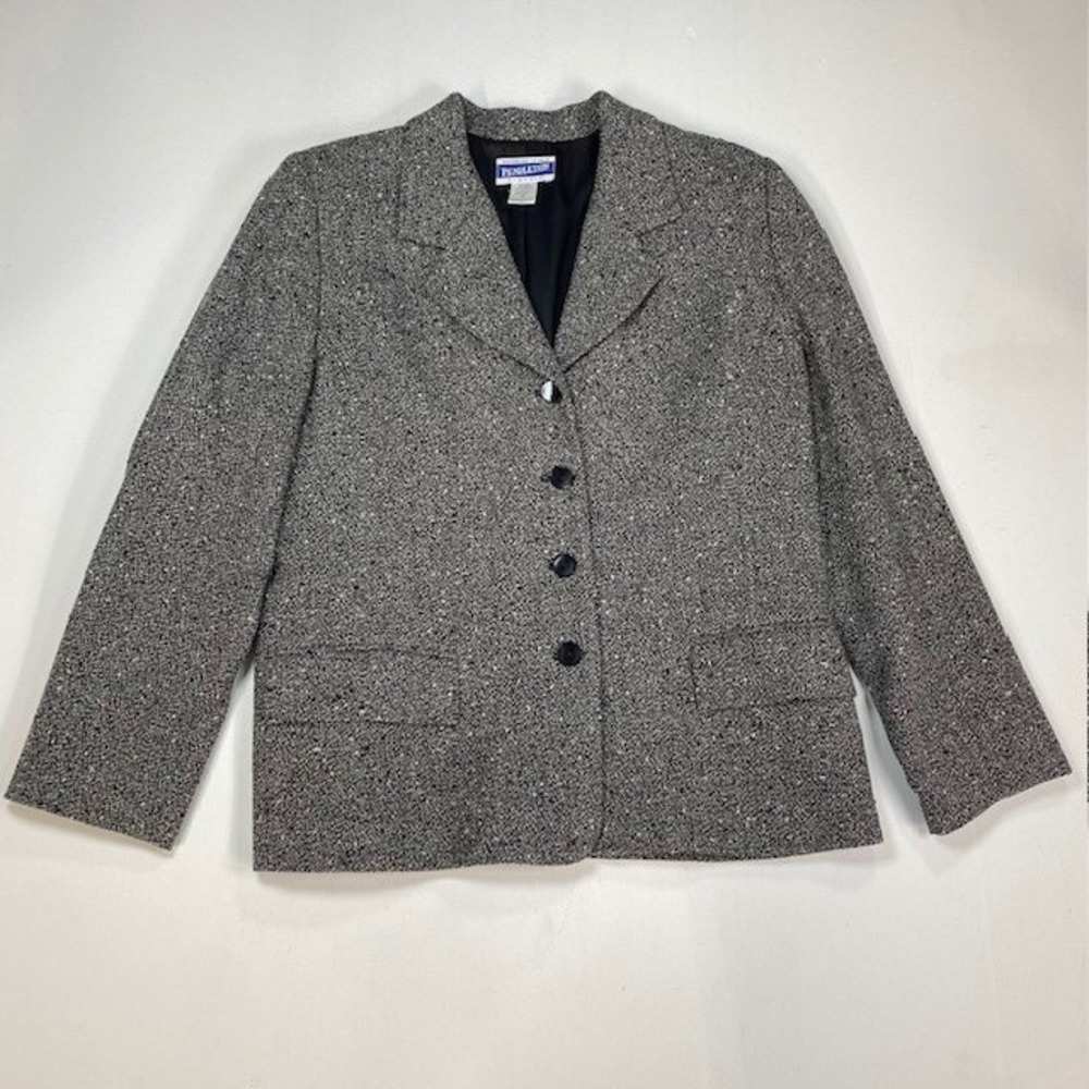 Pendleton Classic Womens 8 Wool Tweed Blazer Black White Made in USA T397-240